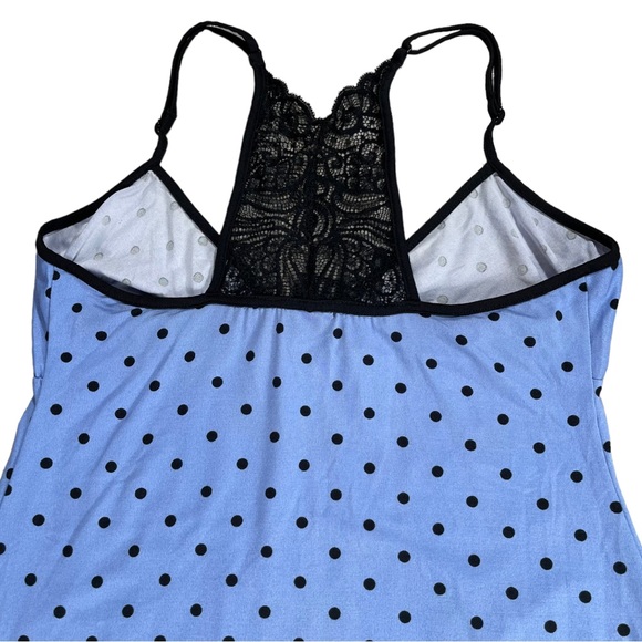 Apt.9 size small blue mini slip dress black polka dots sleeveless lace on back - Picture 9 of 12